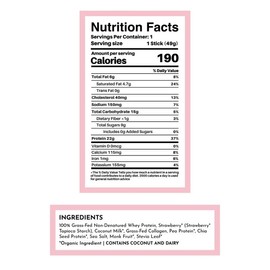 Just Ingredients Strawberries & Cream Protein Powder, Single-Serve Individual Stick Pack, Clean Natural Protein with No Artificial Ingredients