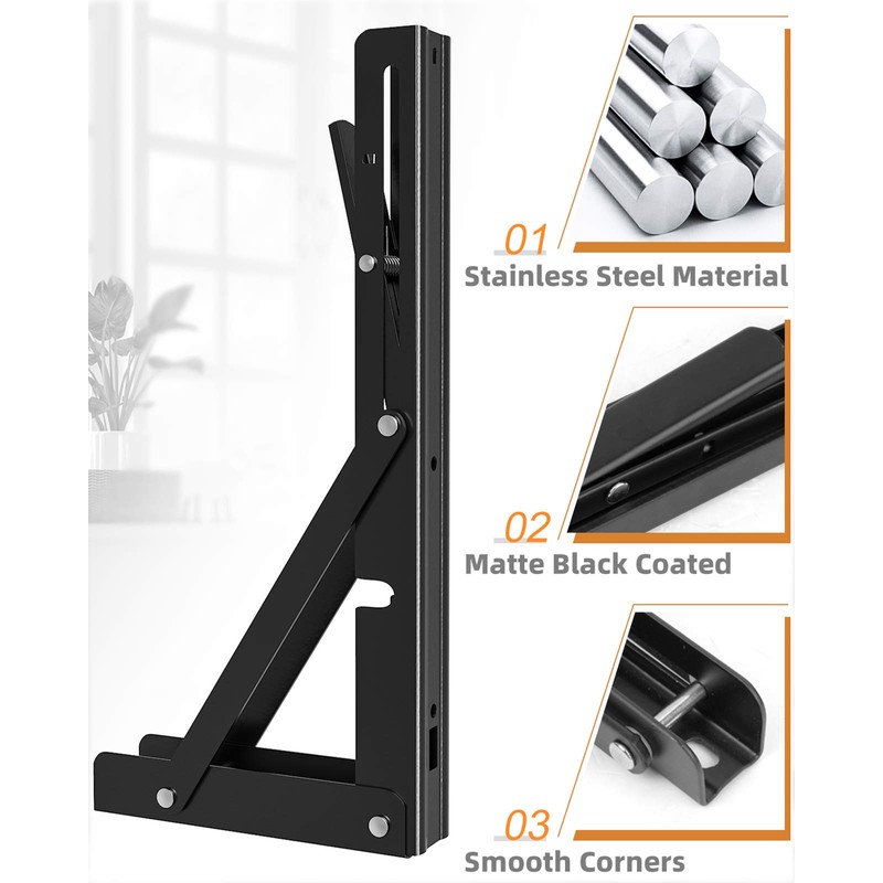 LuckIn Folding Shelf Brackets 8 Inch, Heavy Duty Stainless Steel