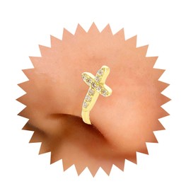 Inilbran Punk Crystal Cross Nose Ring Gold Cross Nose Cuff Hoop Ring Vintage Cross Fake Nose Ring Non Pierced Nose Ring Gothic Clip On Nose Ring Jewelry for Women and Girls