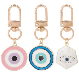 CRASPIRE 3Pcs Evil Eye Key Chain Mixed Color Metal Swivel Snap Hooks Keychain Clasp Enamel Hanging Ornament Pendant Round Charms Keychains Clips for Purse Bag Party Favors Diy Women Men Accessories