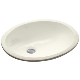 KOHLER K-2209-96 Caxton 17" Oval Undermount Bathroom Sink, Oval Basin, Overflow Drain, No Faucet Holes, Biscuit