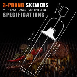 2 PCS 14 Inch 3 Way Grill Skewers Stainless Steel Kabob Skewers for BBQ, With Easy-To-Use Pusher Slider, Grill Accessory Perfect For Meat, Chicken, Sausages, Veggies, Shrimp