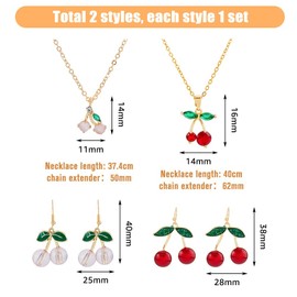 SUPERFINDINGS 4 Pcs Red Cherry Dangle Earrings Pendant Necklaces Green Leaf Earrings and Necklaces Gold Plated Sweet Cherry Jewellery with Gold Chain for Women s Christmas