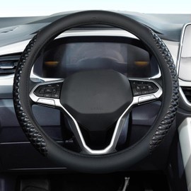 Funda para Volante de Coche, de Piel de napa Negra, Universal de 14 a 15 Pulgadas, Antideslizante, Transpirable para Volante para Mujeres y Hombres
