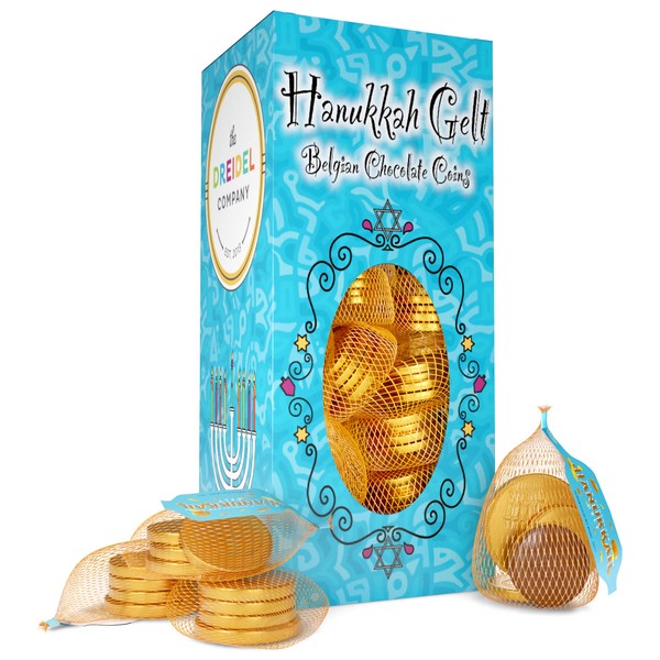 Hanukkah Chocolate Gelt Gold Coins In Mesh Bag, Belgian Milk Chocolate Coins, Kosher Certified Gelt (24 Mesh Bags, 4 Coins Per Bag)