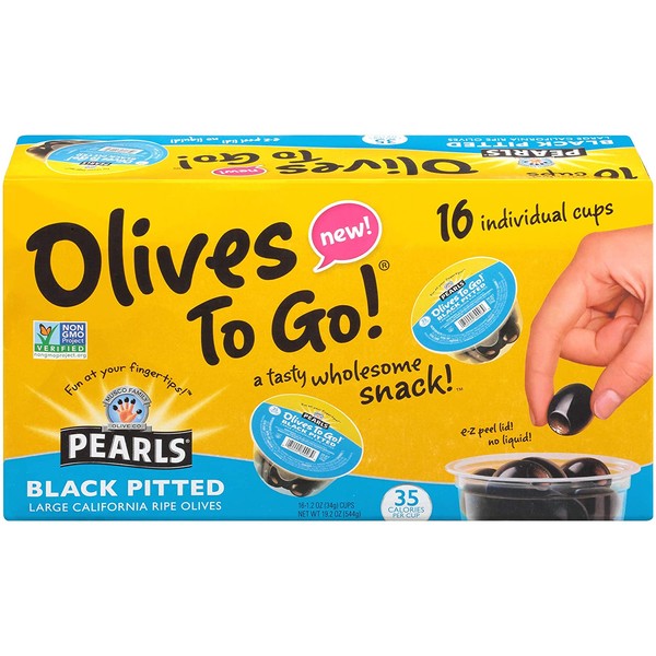 Pearls Olives to Go! 1.2 oz. Large Ripe Pitted Black Olives, 16-Cups