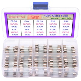 QBGTFAK 10 Values 100 Pcs 125V Christmas Light Fuses Kit 5x20mm Fuse 0.5A, 1A, 2.5A, 3A, 5A, 7A, 8A, 10A, 15A, 20A. Max Glass Fuses Replacement for Xmas String Bulb Fan Plug