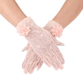 Lace Gloves, Women Short Lace Gloves Ladies Tea Party Gloves Lace Floral Gloves Lace Bridal Wedding Gloves for Opera Evening Party Wedding Prom Cosplay (Pink)