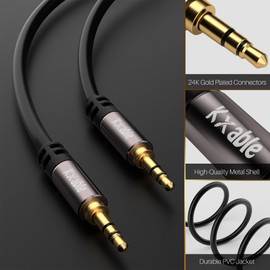 3.5mm Auxiliary Audio Stereo Cable 8 Feet (2 Pack), Male to Male Aux Cord, Gold Plated Connectors, OFC Core, Black Cable (with 5 pcs Cable Ties)