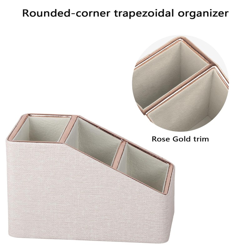 Rose Gold Edge Inlaid Leather Desktop Organizer, Remote Control Holder,Nightstand