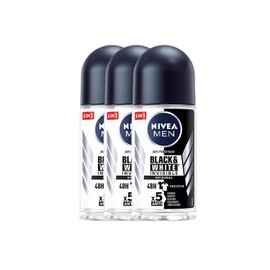 Nivea Men 48H Roll-On Deodorant Invisible for Black and White, Anti-Stain Formula, Long-Lasting Freshness, 50ml, Anti-Perspirant Protection, Quick-Drying, Gentle on Skin, Travel-Friendly Size, 3 Pack