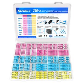 Kuject Heat Shrink Wire Connectors, Multipurpose Waterproof Electrical Wire Terminals kit, Insulated Crimp Connectors Ring Fork Spade Butt Splices for Automotive Marine Boat Truck (260PCS)