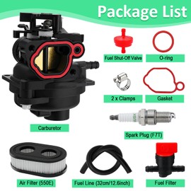 WIOR 799584 Carburetor Kit Replacement with Air Filter for Lawn Mower 592361 594057 594058 594529 09P702, Fits for Husqvarna LC121P B&S Carb 550EX 625EX 675EX 725EXI 140cc 09P702 Troy Bilt TB110 TB200