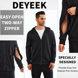 Deyeek Dialysis Sweatshirts with Arm Zipper Jacket Full-Zip Lightweight Hemodialysis Cotton Jacket with Pockets Black