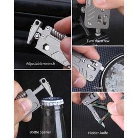 Titanium EDC Tool with Small Adjustable Spanner Wrench, Pocket Screwdriver, Window Breaker, Bottle Opener and Ruler, Mini Multitool for Everyday Carry
