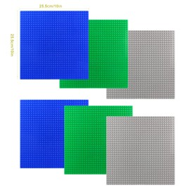 KEWUZY Set of 6 Building Plates for Classic Building Blocks, 25 x 25 cm, Plate Set Base Plates for Classic Building Blocks, Building Plates, Compatible with Most, Green, Blue, Grey Base Plate