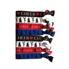 Sportigift 8 Piece Cheerleading Gift Hair Elastics - 8 Count (Pack of 1), 5" Circumference, 4 Cute Cheerleading Themed Designs, Stretchy Rubber, All Hair Types, Adult Female
