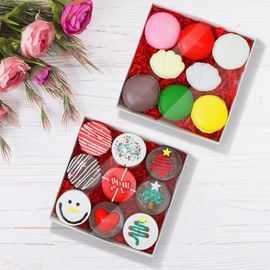 JOHOPACK 50 Pack 6 x 6 x 1.25 Inch Cookies Boxes with Full Clear Window, Bakery Boxes, Chocolate Covered Ores Boxes, Treat Boxes, Macaron Boxes for Christmas Mother's Day Valentine's Day