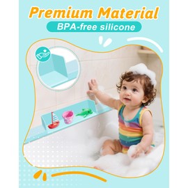 bathiin Splash Guard for Bathtub, Bath Tub Splash Guard with 7 Suction Cups, Bath Toy Holder, Tub Play Shelf for Kids, Bathtub Side Tray, Toddler Bathroom Essentials, 1 Pack, Blue
