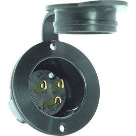 Journeyman-Pro 5278 15 Amp 125 Volt, Flanged Inlet, Black Commercial Grade, 2 Pole-3 Wire, Straight Blade, Nema 5-15 (with Cover/Cap)