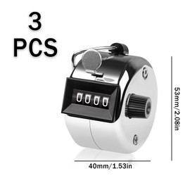 3 Hand Counter, Metal Finger Counter, 4 Digits Row Counter Hand Counter Clicker, Track Counter Swimming Round Counter Knitting, Used in Golf, Fitness, Swimming - Silver