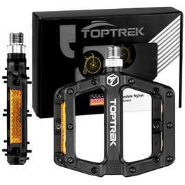 toptrek Bicycle Pedals with StVZO Reflectors, MTB Bicycle Pedals Made of Nylon Fibre with 3 Closed Bearings, Non-Slip for Pedals Bicycle, 9/16 Inch Bicycle Pedals Set for Trekking/Road Bike/BMX