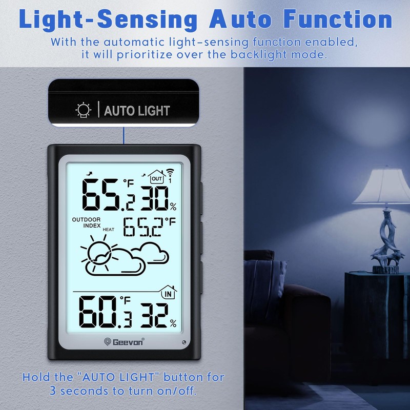 Geevon Large Display Digital Thermometer Hygrometer, Accurate Indoor Outdoor Temperature