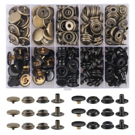 200 piezas (50 juegos) Kit de cierre a presión de 15 mm (15 mm) Broches de botón a presión para broches de piel y cierres para broches de piel inoxidable para bolsa, jeans, ropa, tela (negro + bronce)