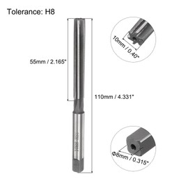 sourcing map Hand Reamers, 10mm H8 Metric Reamer Drill Bit for Metal Wood Hole Reaming, Straight Flute High Speed Steel (HSS) Tool