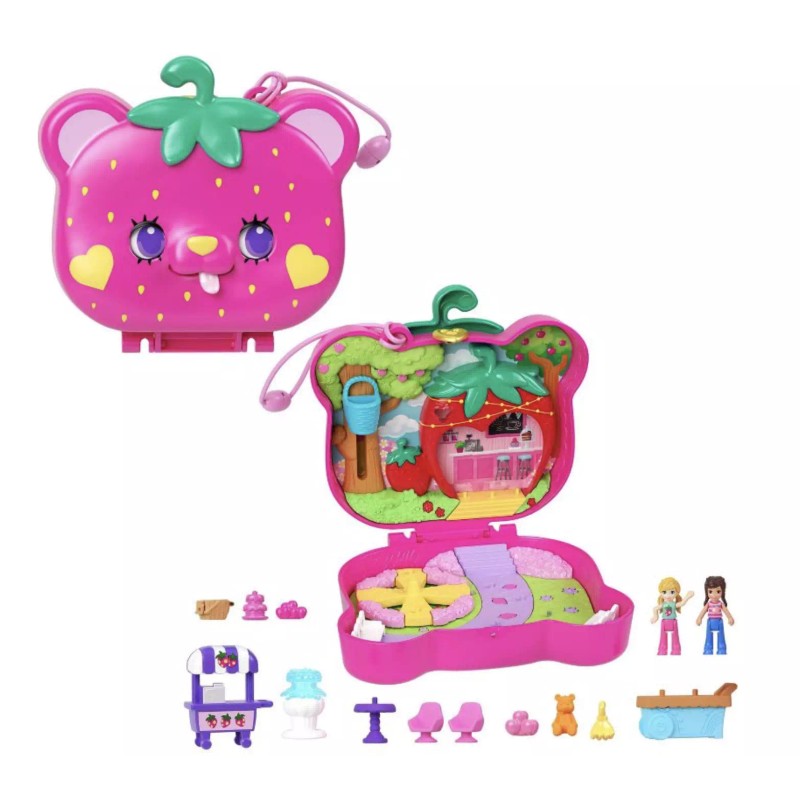 Polly Pocket Straw-beary Patch Compact Dolls and Playset Toy New