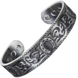 Wide Copper Bracelet Men Women Pewter Plated Celtic Solid Copper Bangle Cuff Good Luck Bracelet 6 Magnets Adjustable The Horseshoe-HSP (M: Wrist 16.5-19.5cm/6.5-7.6")