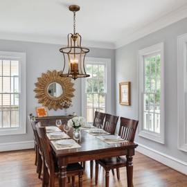 TEENYO Modern Lantern Pendant Light 4-Light Lantern Chandelier Lighting, Rusty Gold Lantern Pendant Lightis for Kitchen Island Dining Room Entryway