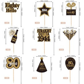 36 piezas de adornos para cupcakes de feliz cumpleaños 80 de doble cara, color negro, dorado, 70 púas de cupcakes de 1953, 70 fabulosos saludos a 70 años, decoraciones para tartas para suministros de