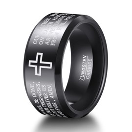 TUNGSTORY Men's Tungsten Ring 8 mm / 10 mm Black Cross / Meteorite / Celtic Jewellery Men's Wedding Ring Size 54.4 (17.3) - 67.2 (21.4), Tungsten, No Gemstone