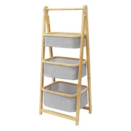 3/4 Tier Laundry Hamper Bamboo Foldable Laundry Baskets, Laundry Organizer Freestanding Clothes Basket W/Shelf & Removable Storage Baskets, for Bathroom Living Room Bedroom (3-Tier)