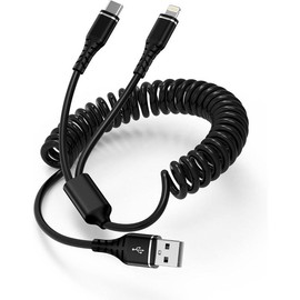 4FT Coiled  2-in-1 USB to Lightning/Type C Phone Car Charger Cord for i Phone 16 Pro Max/15/14, Galaxy S25/S24/S23 -Not Compatible with  CarPlay Android Auto or Data Transfer - Color: Green