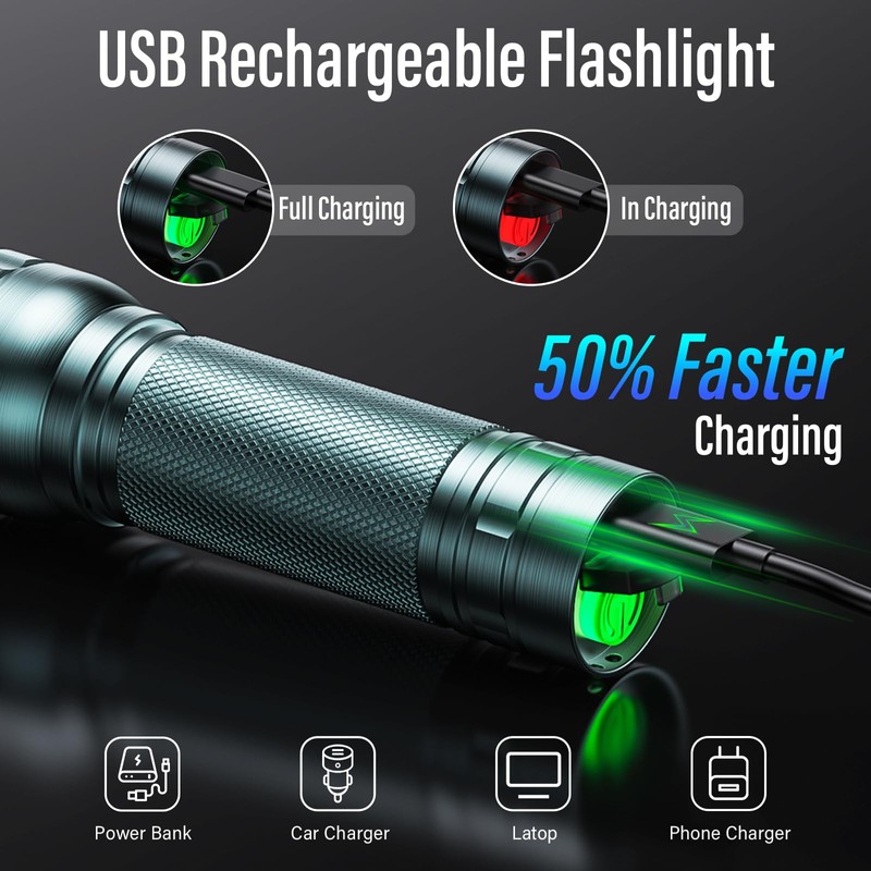 Rechargeable Flashlights High Lumens, G1000 Super Bright Flash Light Grey,