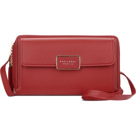 LeafIn Women's Wallet, Cross-body Carrying Pouch, Lightweight, Smartphone Shoulder Bag, Purse Pochette, Crossbody Long Wallet, Smartphone Pouch, red
