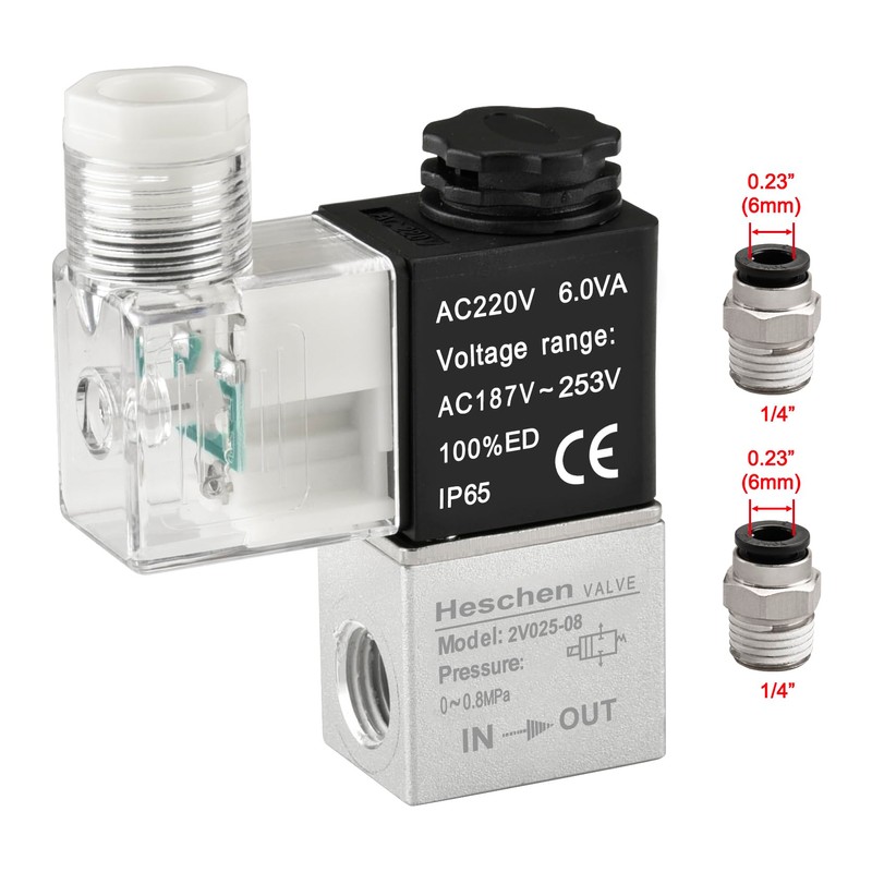 Heschen Electric Pneumatic Solenoid Valve 2V025-08 220VAC PT1/4 2/2 Way