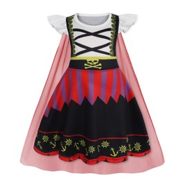 WonderBabe Girls Costume Dress Kids Sea Adventurer Princess Dress Summer Casual Dress Party Dress Up Outfits with Cape size 5-6t