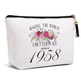 Pykfrhh 65th Birthday Gifts for Women Friendship Best Friend Gift Ideas for Grandma Mom Sister Aunt Funny Makeup Bag Travel Toiletries Bags Making the World A Better Place Since 1958 Bday Gift from