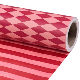 RUSPEPA Reversible Wrapping Paper Roll for Girls, Mini Roll, Red and Pink Stripes and Diamond Pattern, Holiday Gift Wrap for Christmas, Valentine's Day, Merry Market Gifts, 17 Inches x 16.4 Feet