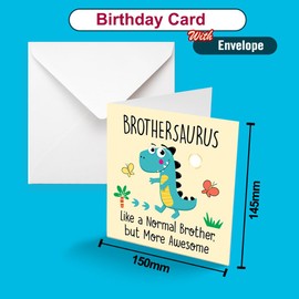Papa Prints Brothersaurus Birthday Card Brother Birthday Cards from Sister Birthday card for Brother (145 x 150 mm) Happy Birthday Brother Birthday Cards Kids with white envelope