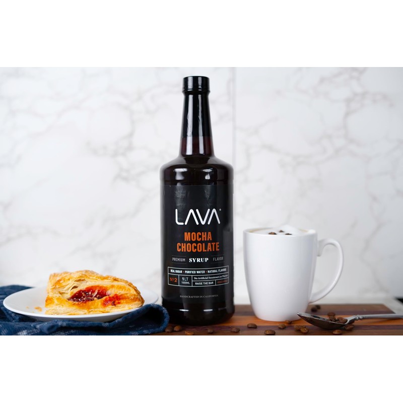 LAVA Premium Mocha Chocolate Syrup, Chocolate Coffee Sweetener, 33.8oz (1-Liter),