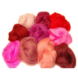 Red/Pink Colours of Merino Wool roving/Tops. A Mix of 10 Colours. Yarn Great for Wet Felting/Needle Felting, and Hand Spinning Projects. 60gm Pack