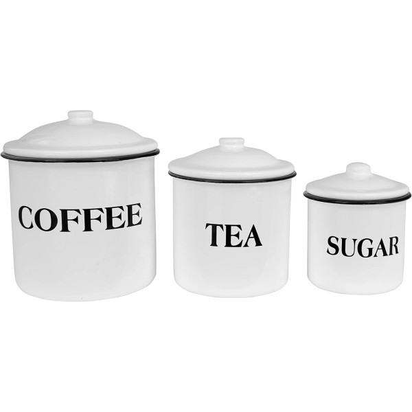 Creative Co-Op Metal Containers with Lids, Coffee, Tea, Sugar (Set