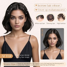 Rich Choices Human Hair Topper with Fringe for Thinning Hair Short Clip in Toppers Women's Toupee Straight Remy Human Hairpieces with Bangs, 11 Inch 20g #1 Natural Black