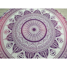 Round Beach Tapestry Turquoise Mandala Throw/Boho Hippie Beach Blanket Roundie/Indian Cotton Bohemian Large Round Table Cloth-Home Decor/Yoga Mat Meditation Picnic Rug (70", Pink)