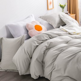 NTBAY 2 Pieces 100% Brushed Microfiber Light Grey Single Duvet Cover Set, Super Soft Light Grey Bedding Set, Solid Color Zippered Comforter Cover with Ties and 1 Oxford Pillowcase (Single, Light Grey)