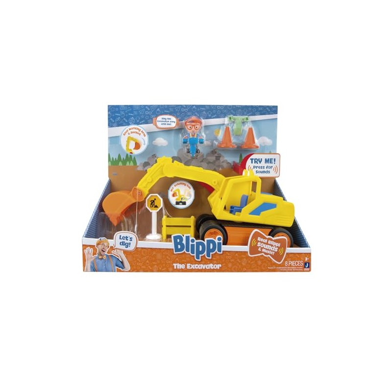 Blippi Excavator - Fun Freewheeling Vehicle with Features Including 3